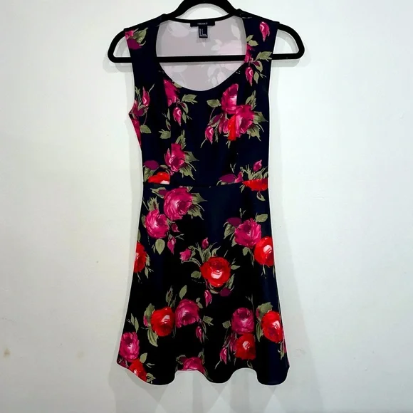 Rose Back Cutout Floral Skater Dress